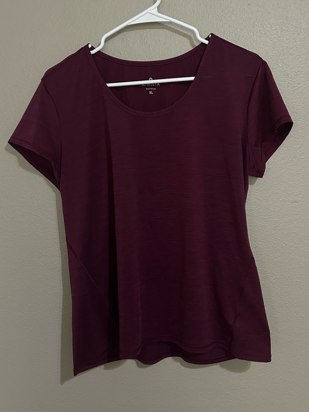 Athleta Burgundy Heathered Scoop Neck Short Sleeve Athletic Shirt Womens Size XL